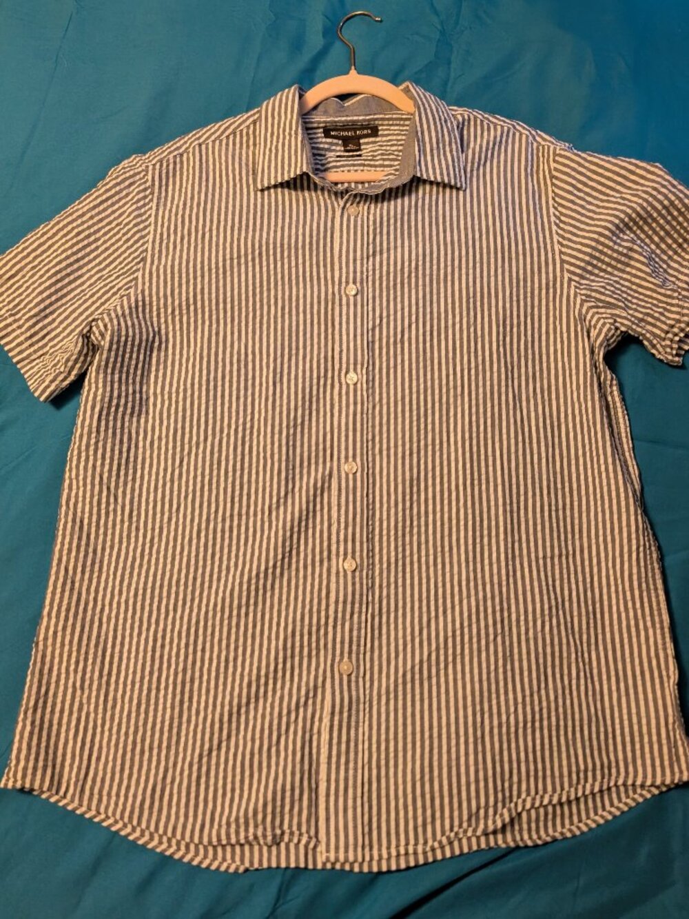 Michael Kors Grey Classic Fit Striped Button Up Short Sleeve Shirt XL